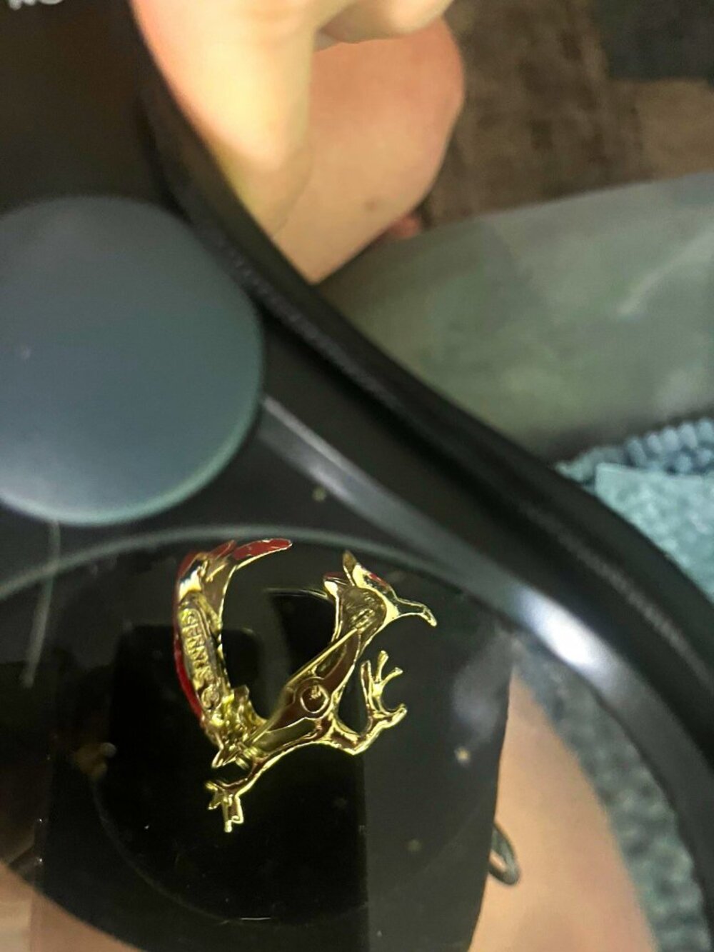 Gold-Tone Vintage Road Runner Bird Brooch Pin Red Enamel Accents Gerry's Stamped
